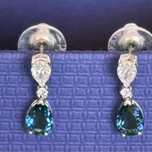 Rare Swarovski Blue Pear-Cut And Clear Crystals Vintage Drop Earrings 19mm - Picture 7 of 16